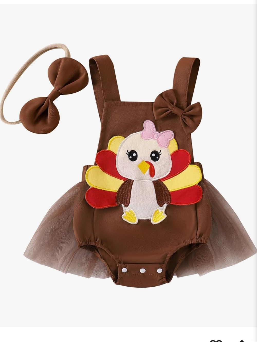 NWOT Thanksgiving Turkey Tutu Romper Onesie Dress with Bow Headband